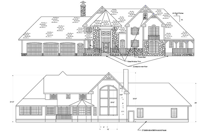 <b>Dyer House Front & Back Elevation</b><span><br /> Designed by <b>Ed Dyer</b> • Created in <a href='/3d-modeling/3d-modeling-cobalt.html'>Cobalt CAD & 3D Modeling Software</a></span>